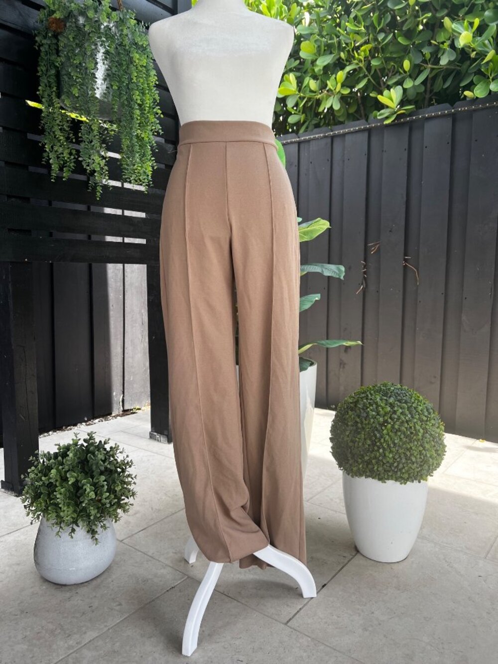 NWT boutique high waisted casual stretchy dress pants trouser tan SMALL